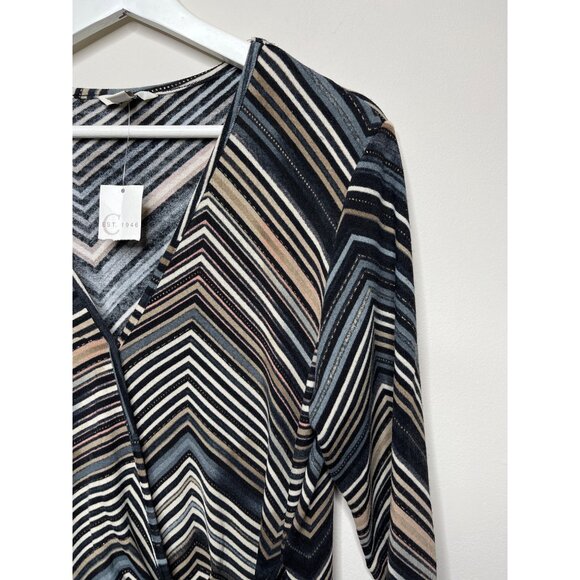 Cato Dress Womens Large Flare Brown Blue Chevron Striped V Neck Work Fall Casual - Picture 5 of 11